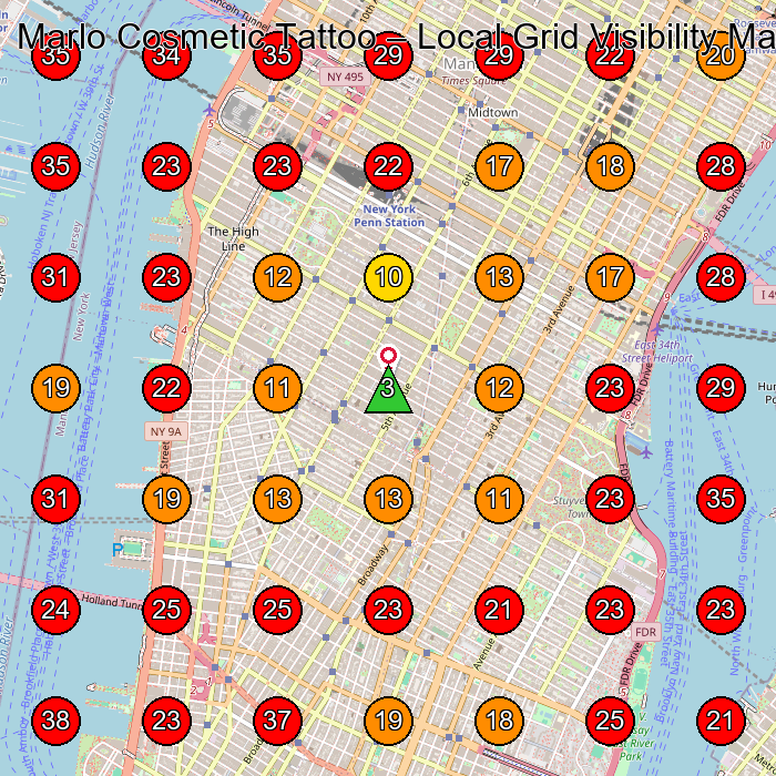 Marlo Cosmetic Tattoo GeoGrid visibility map for Beauty Salon in New York